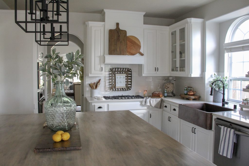 white kitchen painted in modern farmhouse color intense white