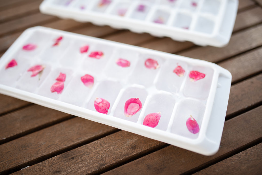 rose petal ice cubes