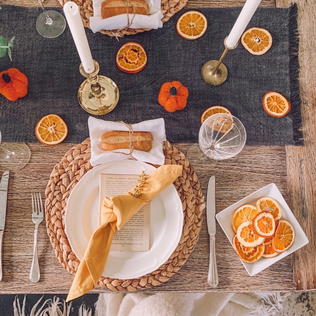 dried orange wheels and orange pumpkins