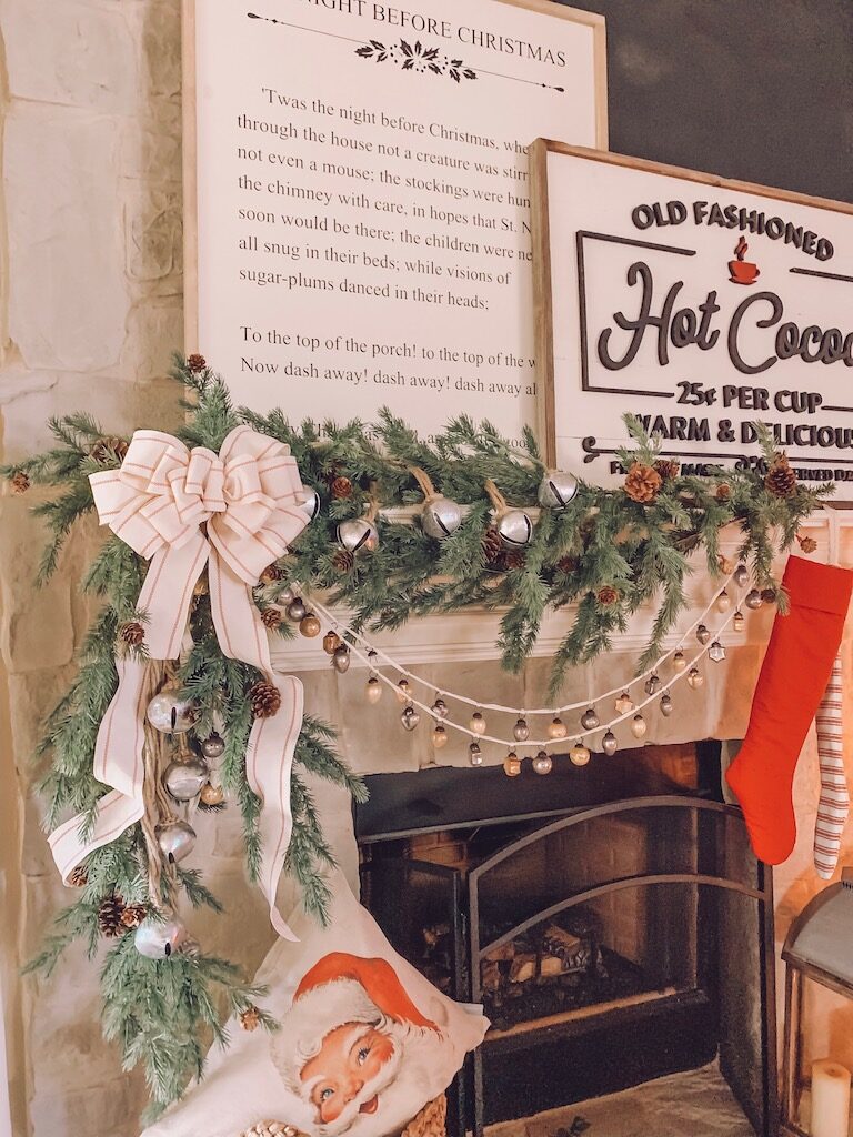 christmas bow on mantle