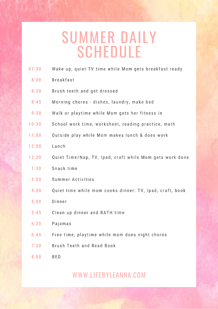 Summer Daily Schedule for Kids