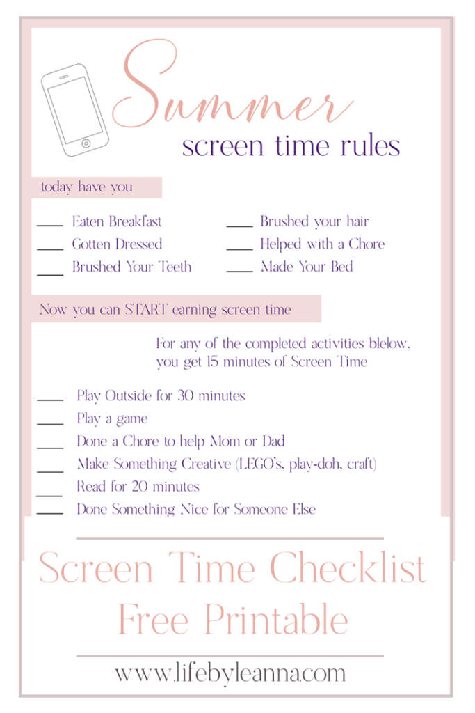 screen time checklist printable