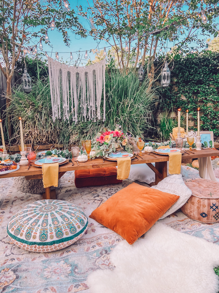 bohemian friendsgiving outdoor