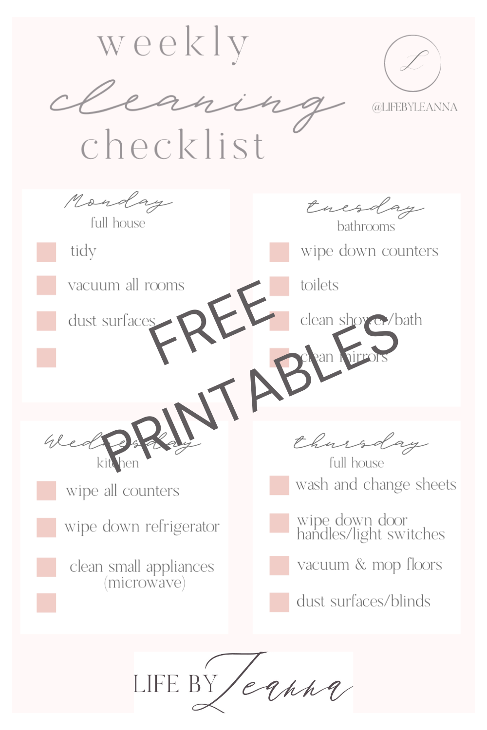 Free Easy Cleaning Checklist Printable