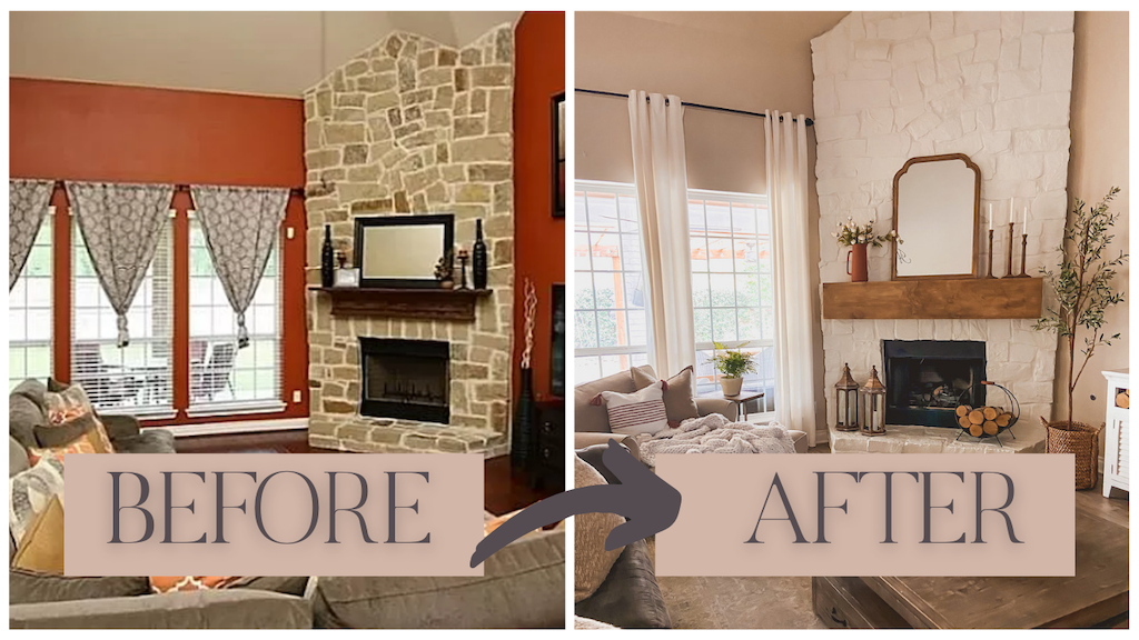 diy paint stone fireplace