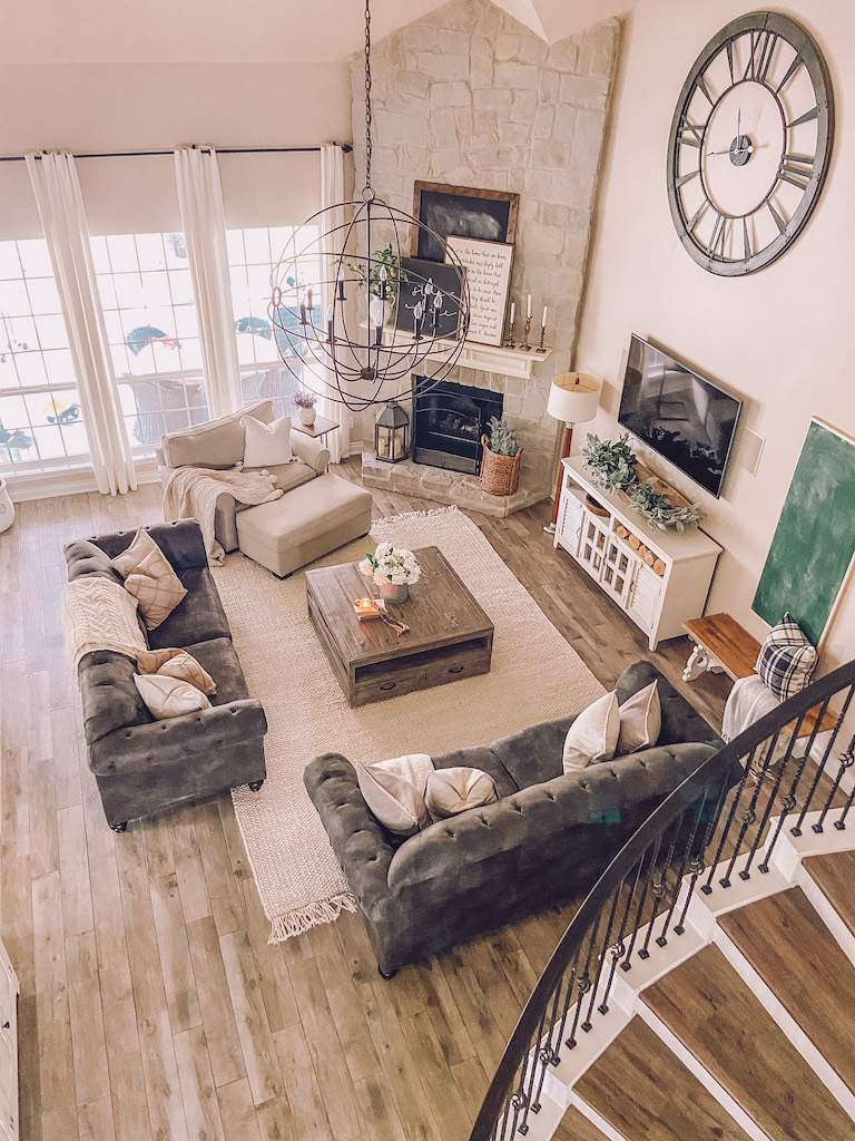 grey chalk paint stone fireplace