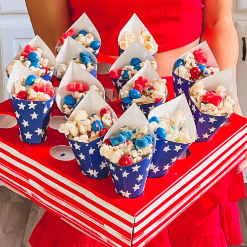firecracker popcorn, 4th of july dessert, easy 4th of july snack