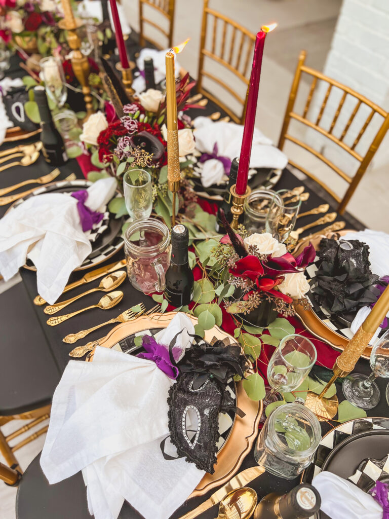 Halloween tablescape with gold accents