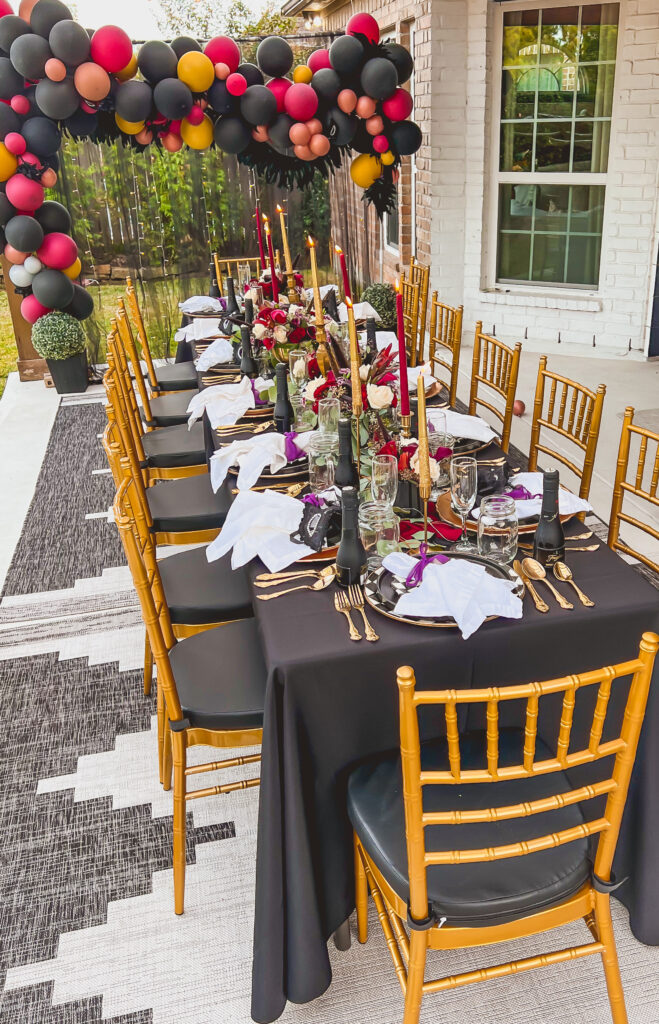 Close-up of gold accent chair for Halloween Table