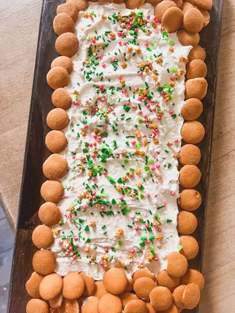 Little Debbie Christmas Tree Cake Dip presented as a butter board