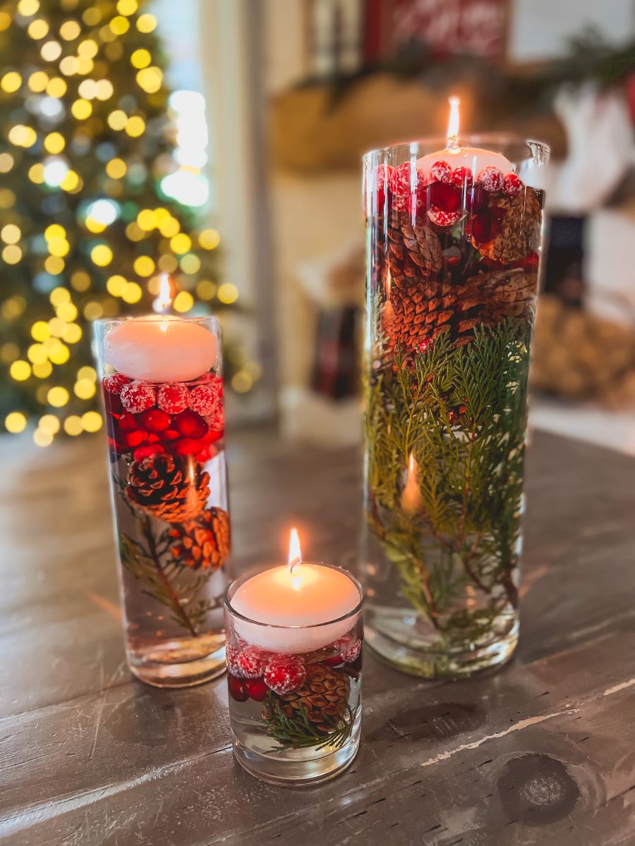Close Up of Easy Christmas Candle Centerpiece