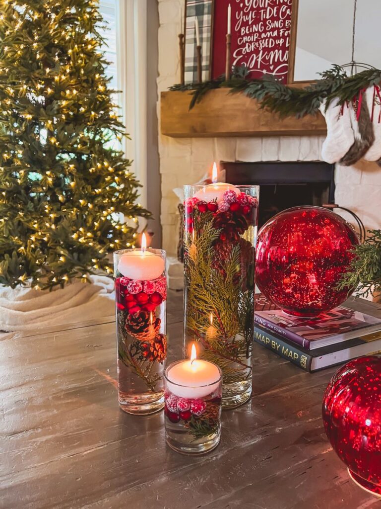 Christmas Decor with a beautiful, easy candle centerpiece