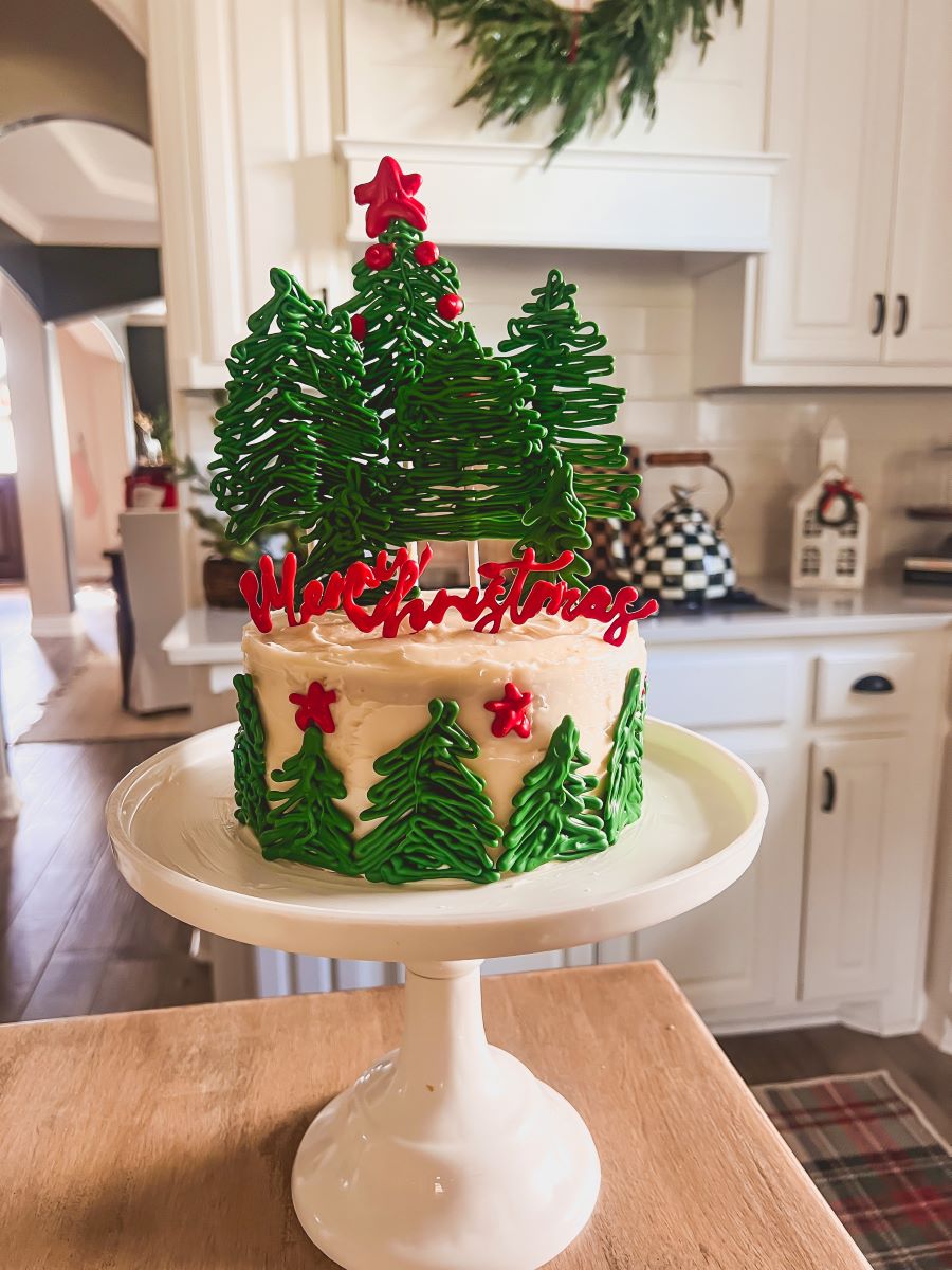 Christmas cake with chocolate Christmas trees