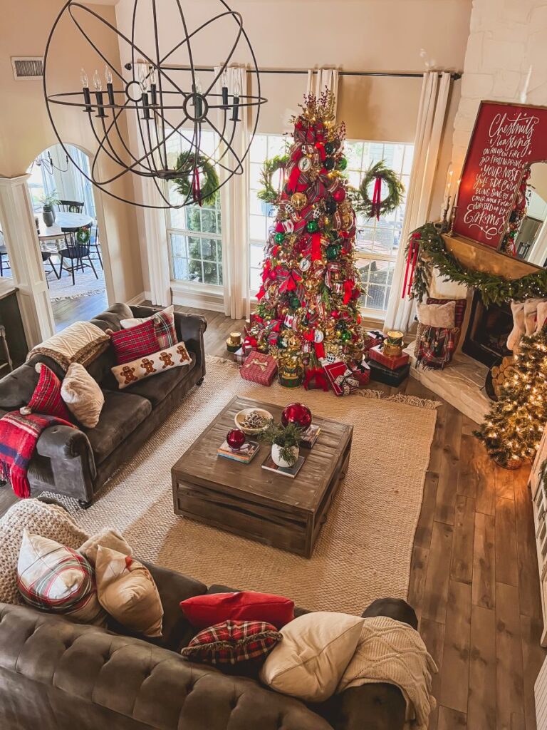 Christmas Tree in Living Room decorated with holiday accents