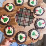 Easy Christmas cookie with printed Christmas Tree on a wooden wreath tray