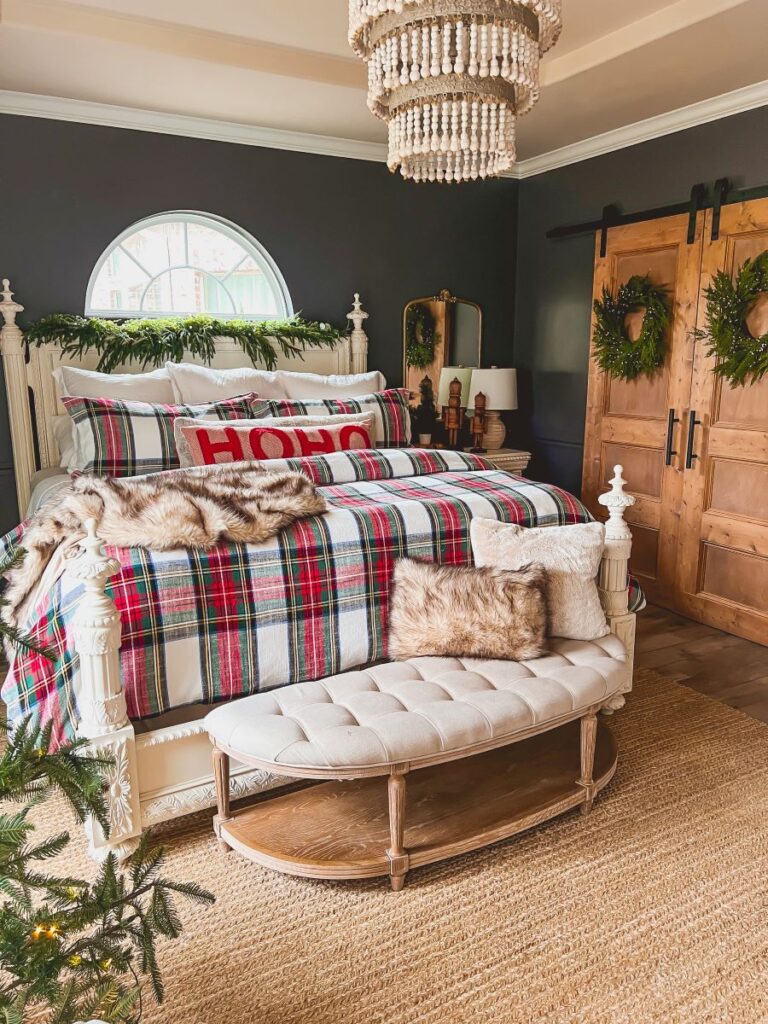 Bedroom elegantly decorated for the holidays