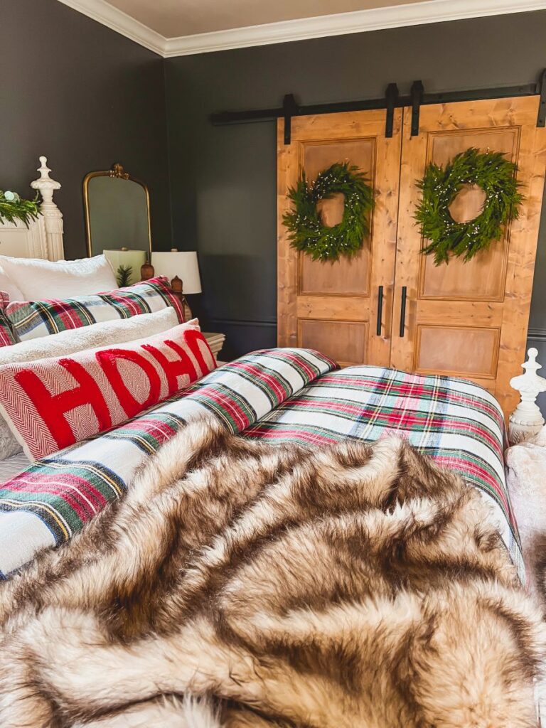 Wreaths Hanging on a Bedroom Barn Door