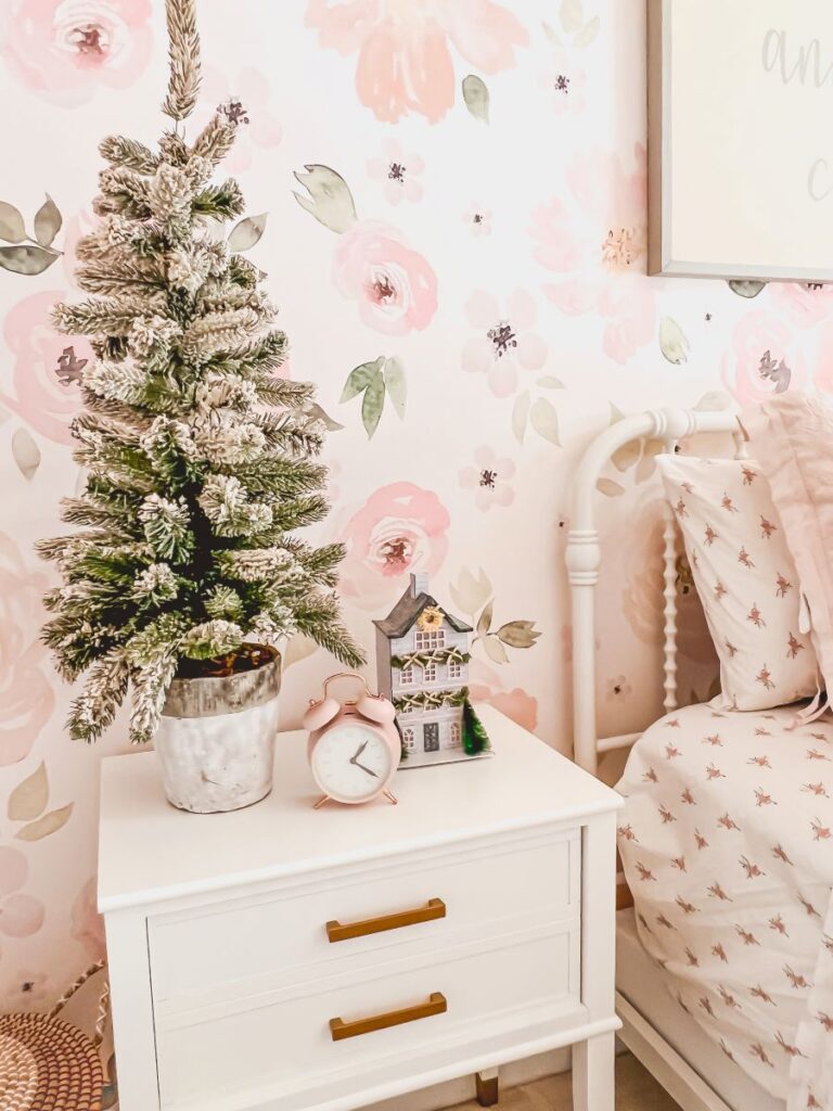 Girl's nightstand with Christmas decor