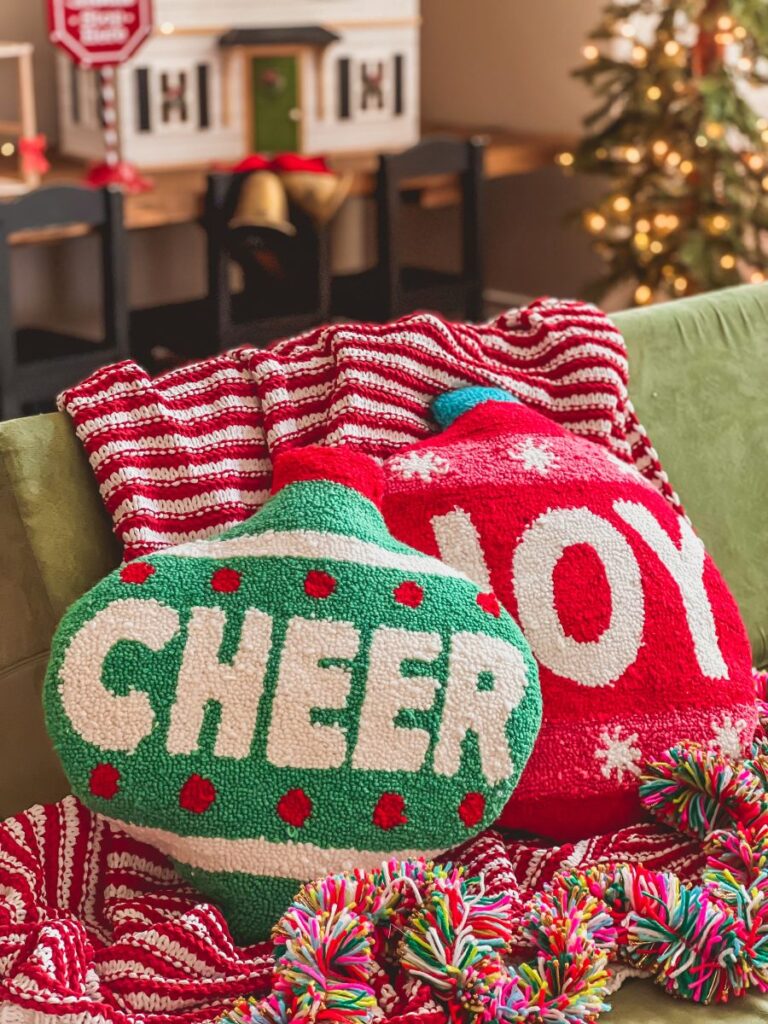Cute festive "cheer" and "joy" pillows