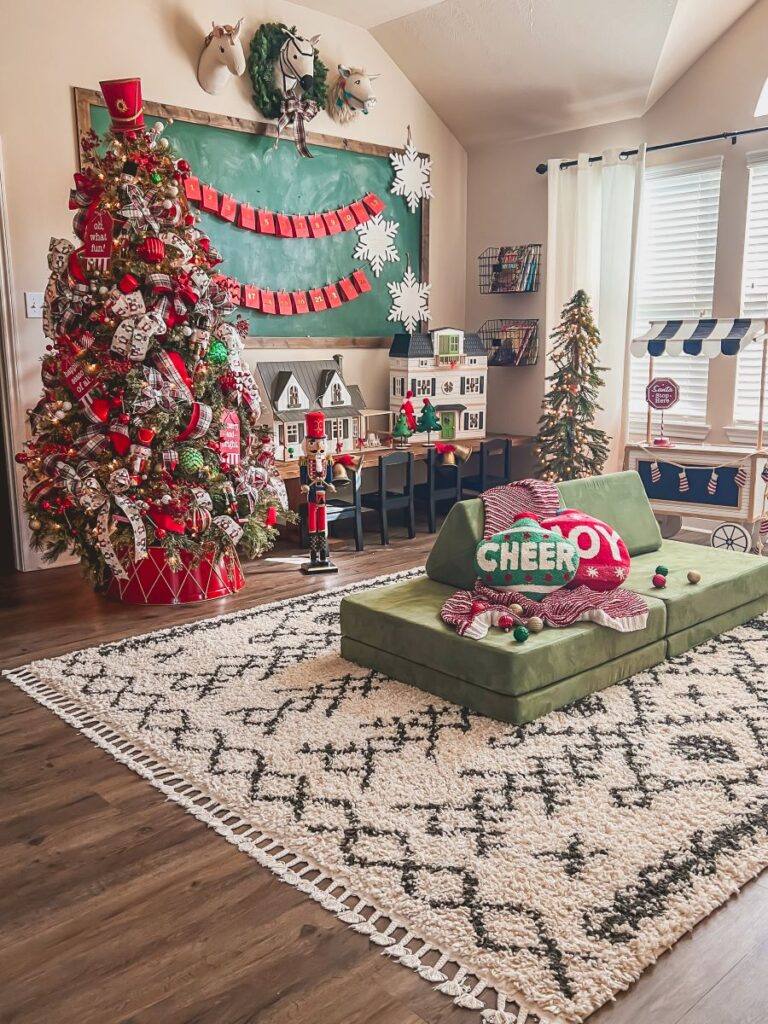 Playroom with Christmas Tree and Banner