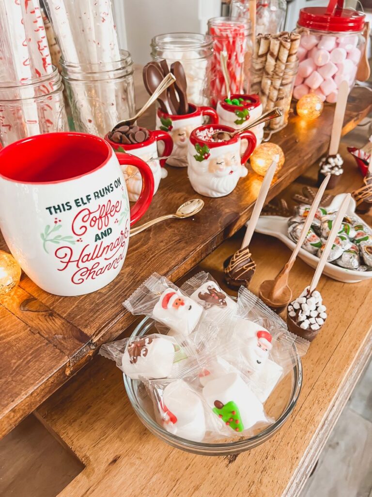 Hot Chocolate Bar Set-up with mugs and candy