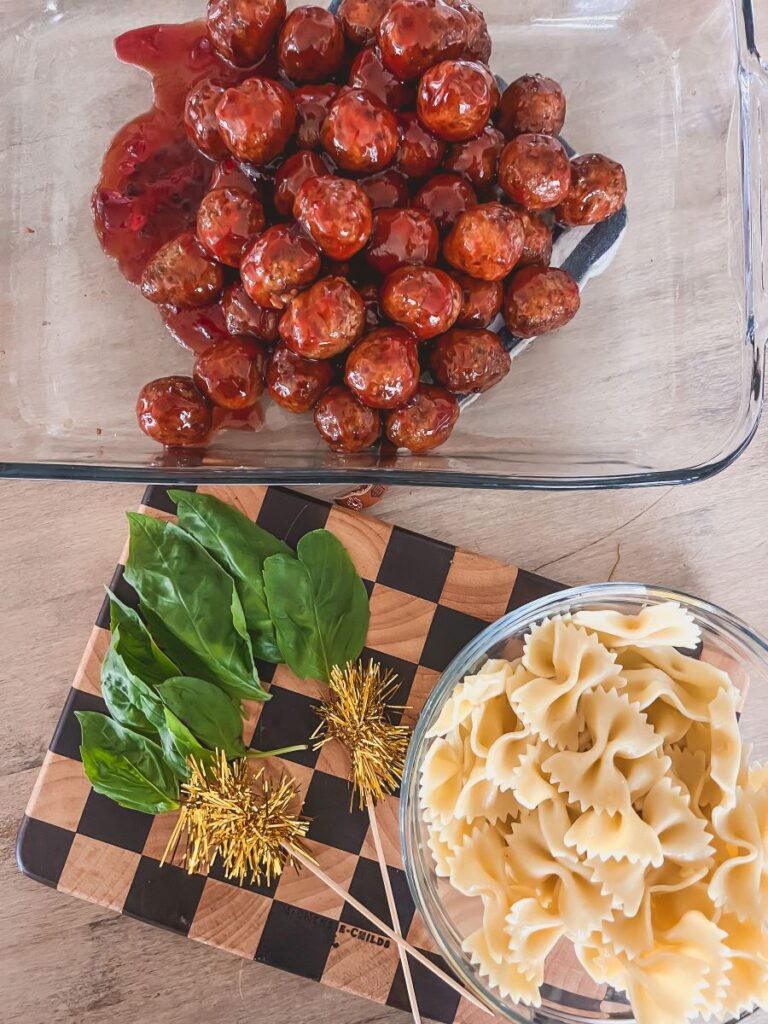 Ingredients for meatball and pasta bite