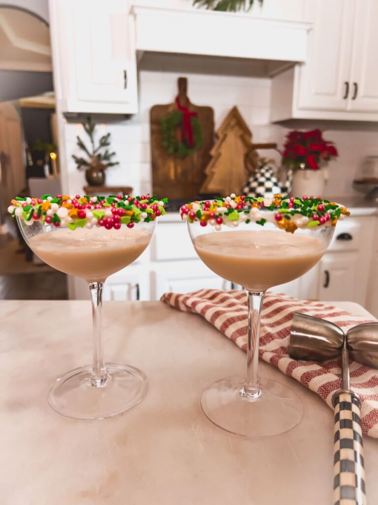 Two Sugar Cookie Martinis decorated with sprinkles