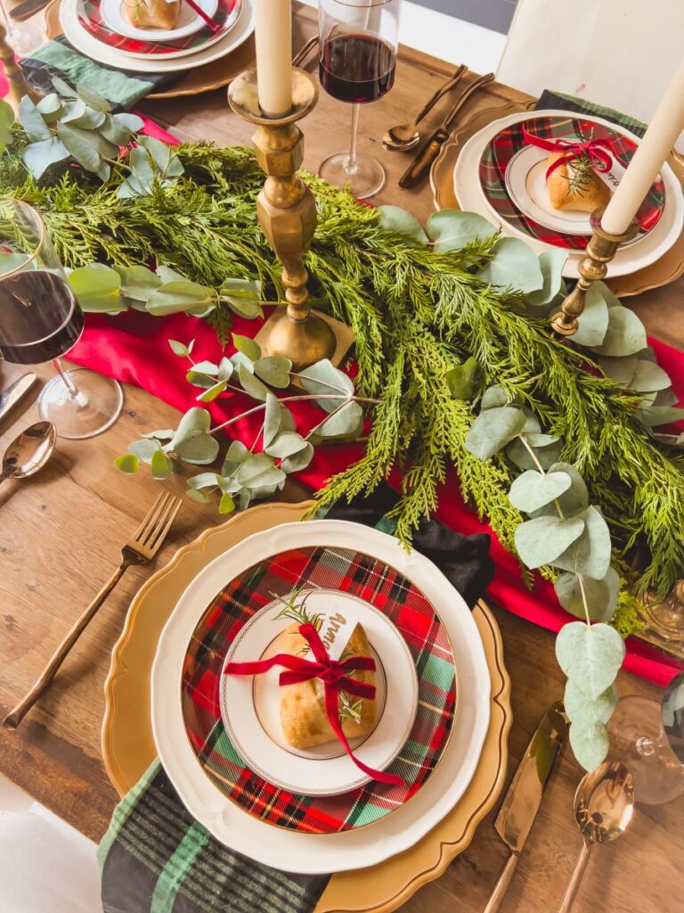 Garland and eucalyptus leaves on a table