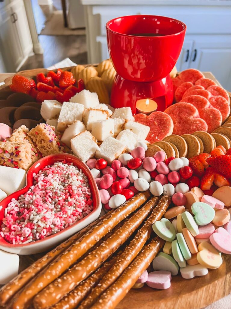 Close-up of Valentine's Day dessert tray