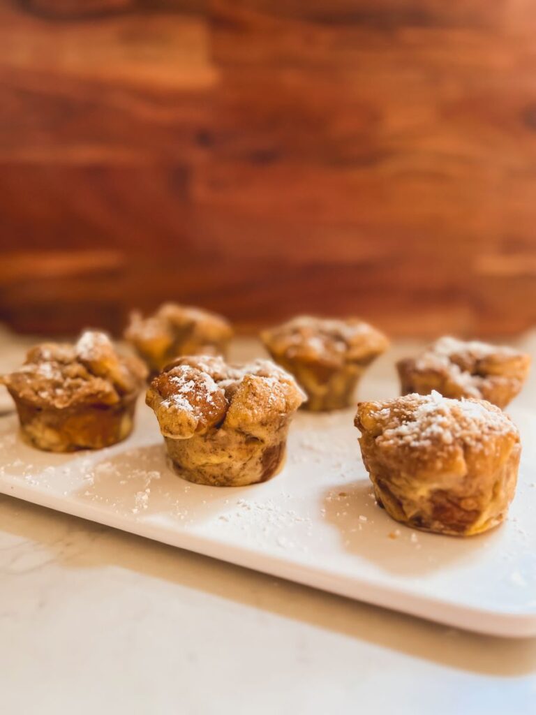 Close-up of delicious muffins on a white serving platter