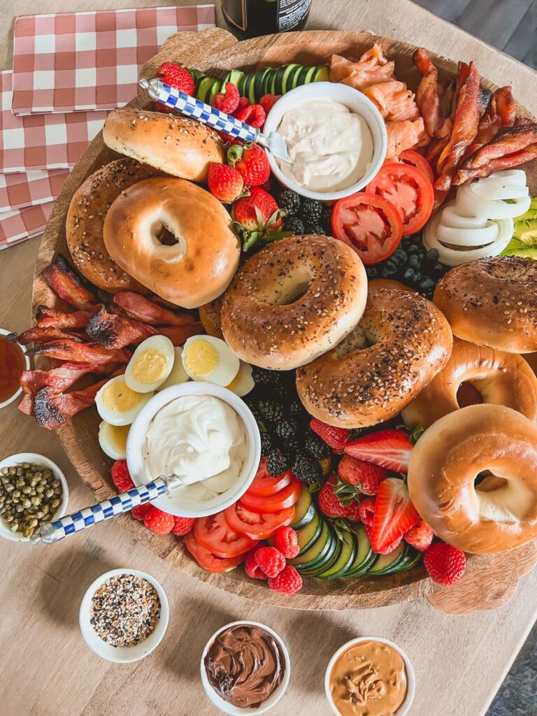 Bagel Board Ingredients with Dipping Sauces