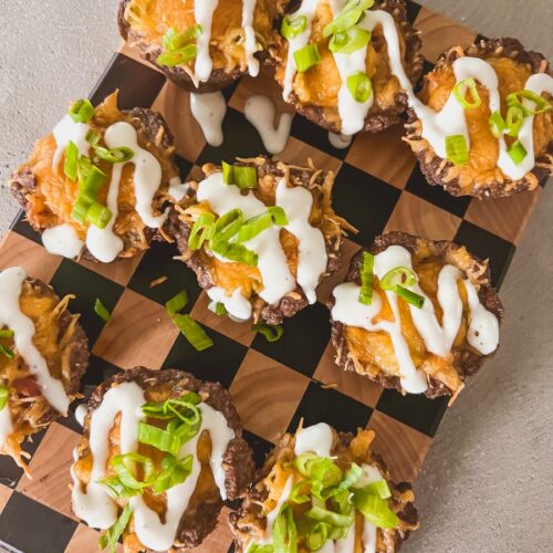 Burger Bowls topped with melted cheese