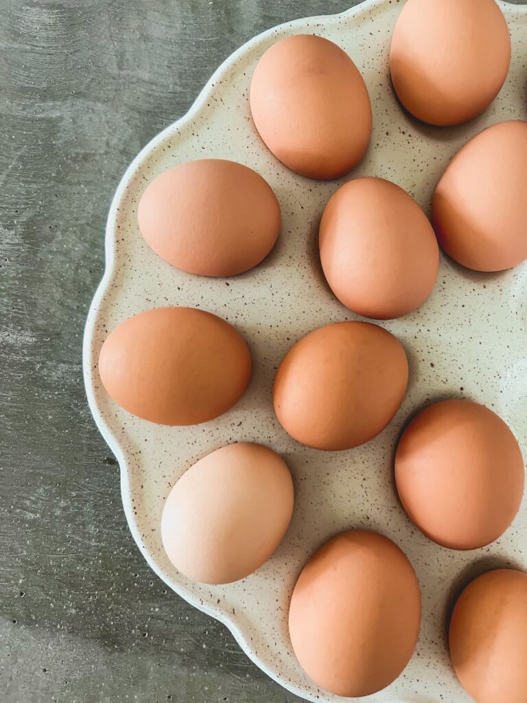 Brown eggs on a platter
