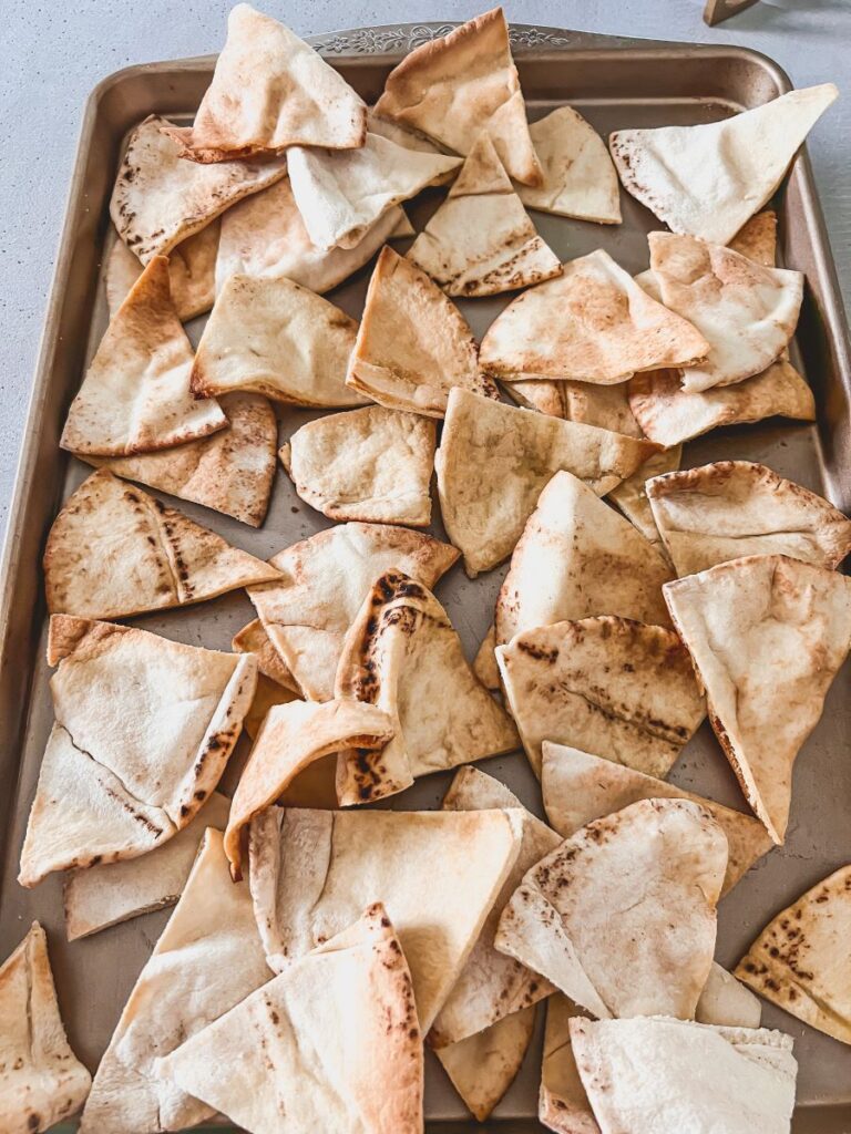 Homemade Pita Chips on a baking sheet