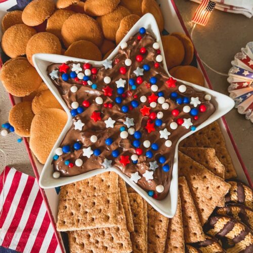 Close-up of Brownie Batter Dip on a Patriotic Platter