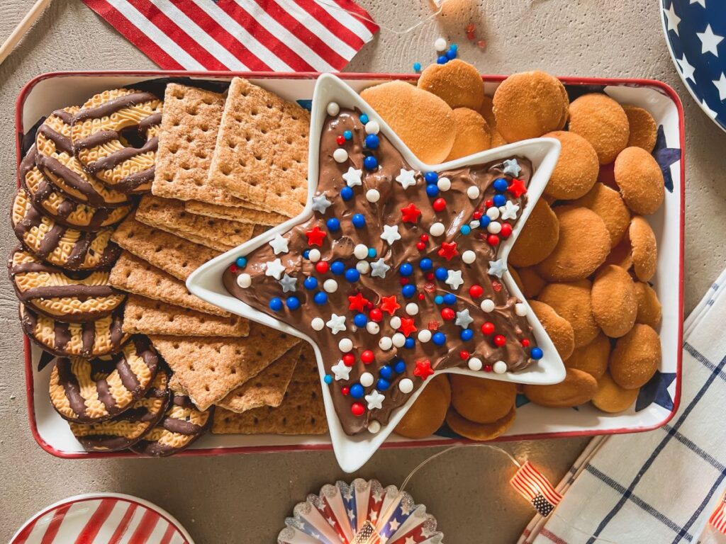 Brownie Batter Dip in a star-shaped dish