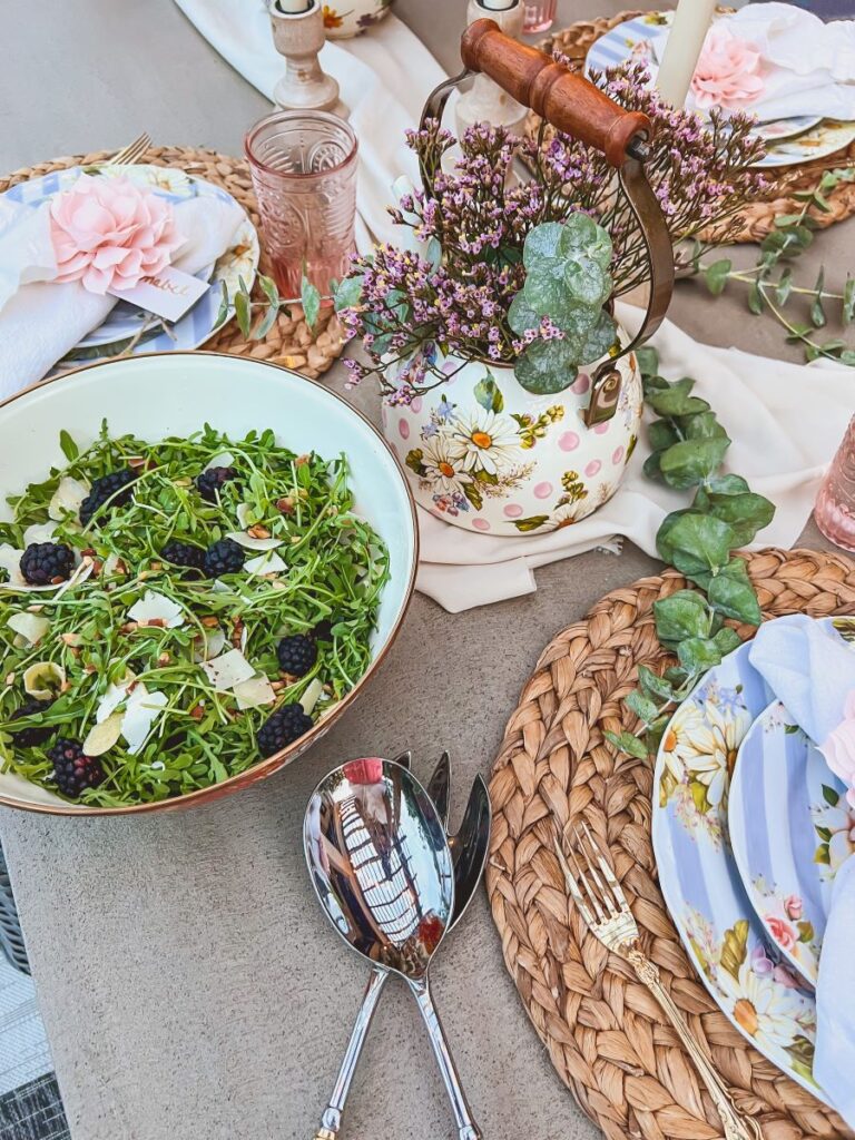 Table runner with eucalyptus leaves accents