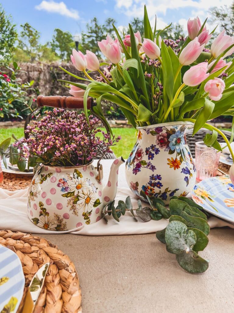 Floral Vases at a Garden Party Table