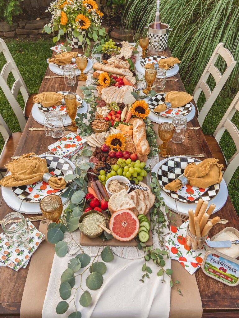 Outdoor Party Table decorated with sunflowers