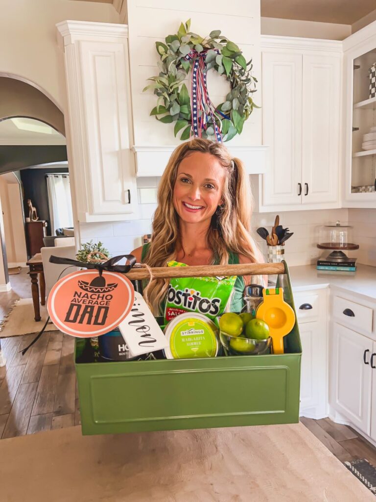 Leanna holding a Margarita Gift Basket