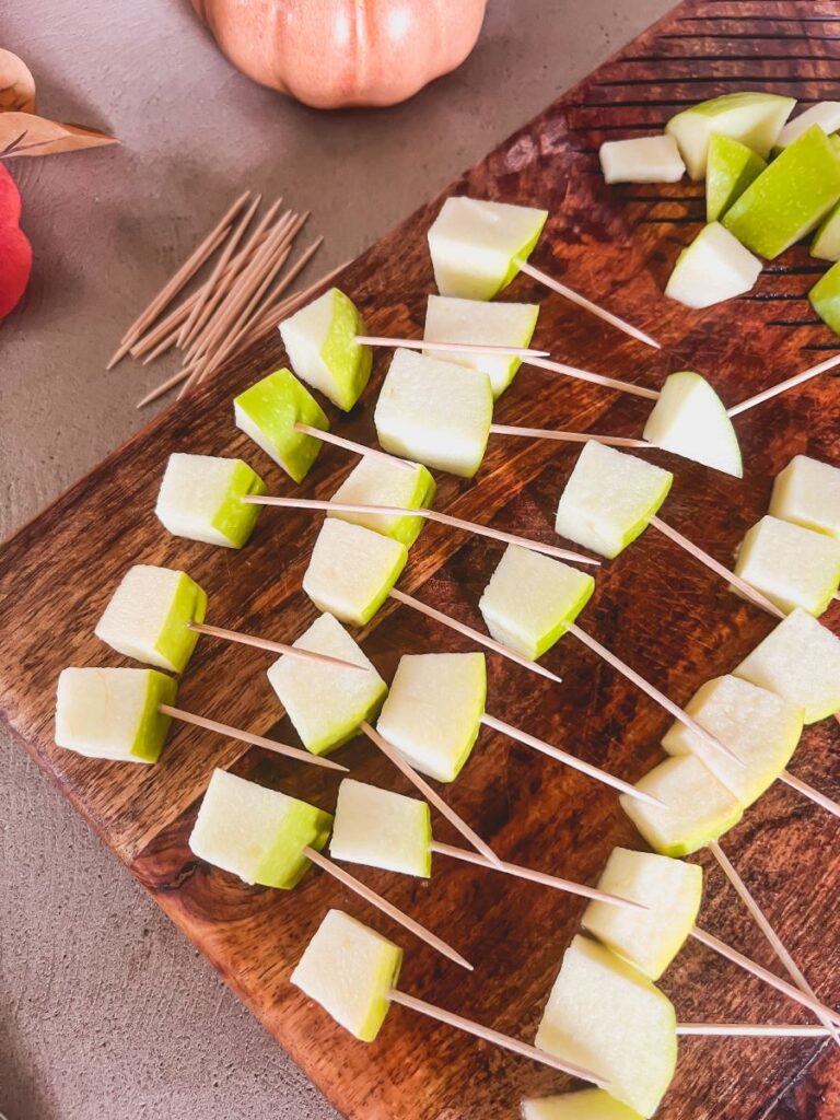 Cubed Apples on Toothpicks