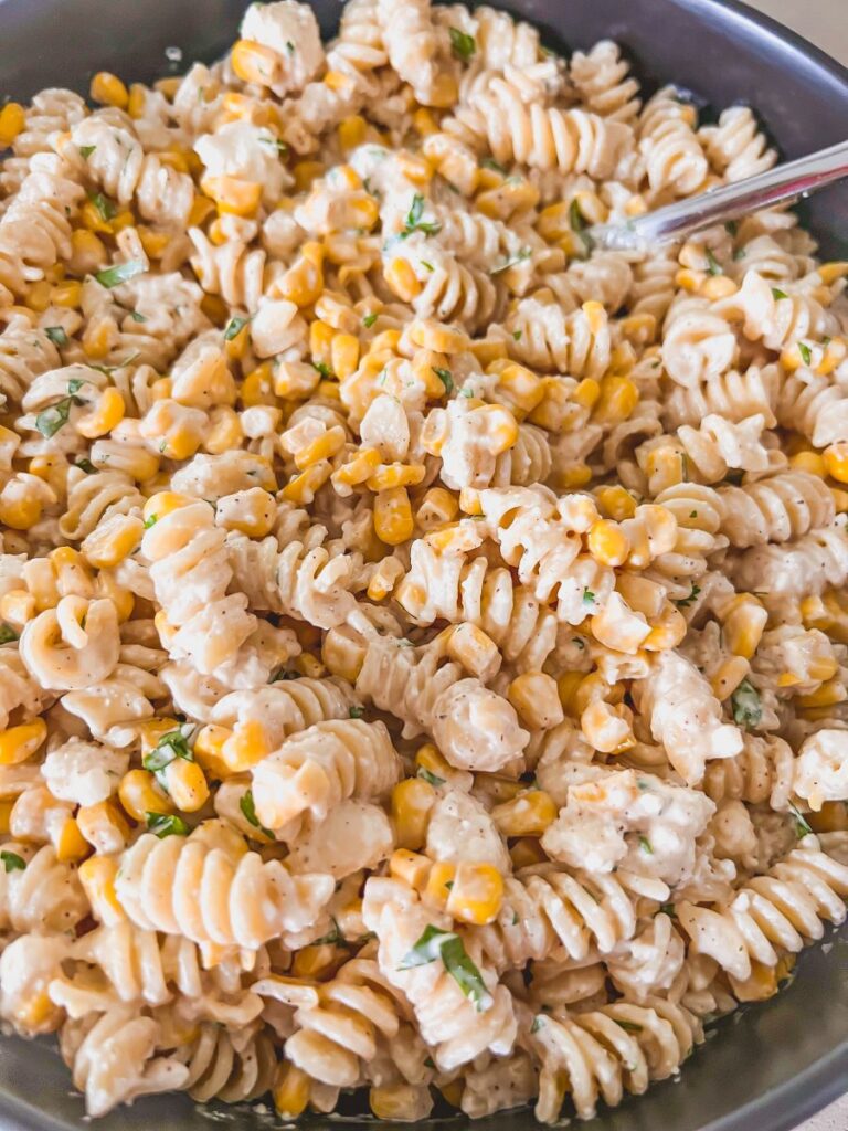 Close-up of Street Corn Pasta Salad