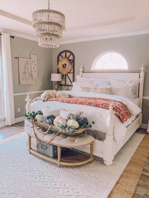 Cozy bedroom decorated for fall