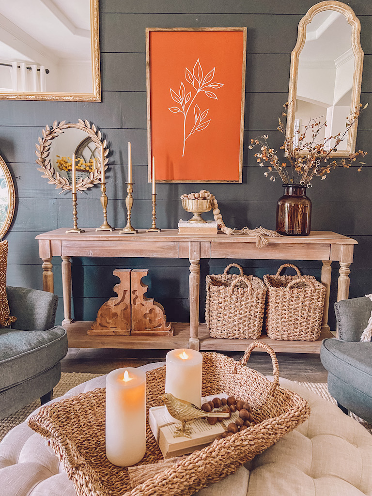 Fall accents in a gorgeous living room