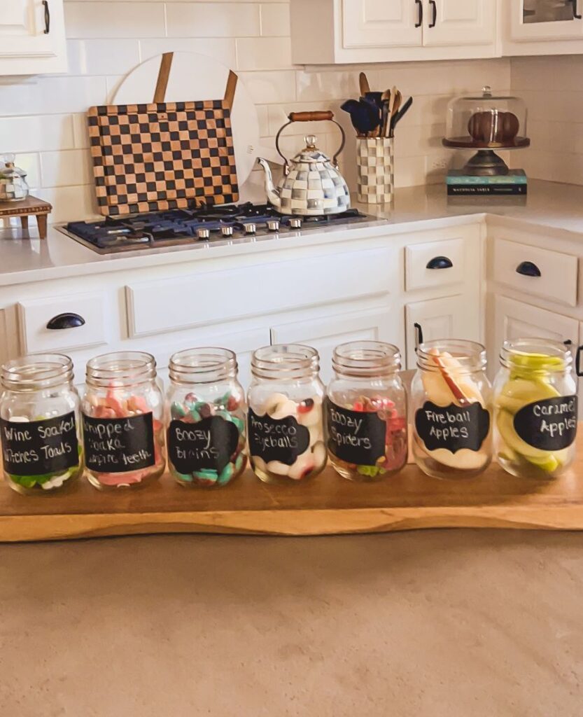 Mason Jars with candy soaked in alcohol