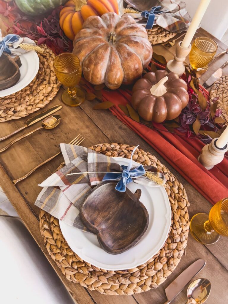 Fall tablescape with a woven, round placemat
