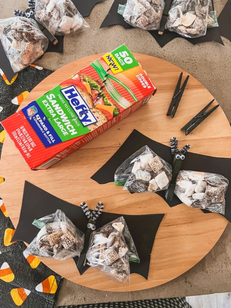 Puppy Chow bat crafts with Hefty sandwich bags