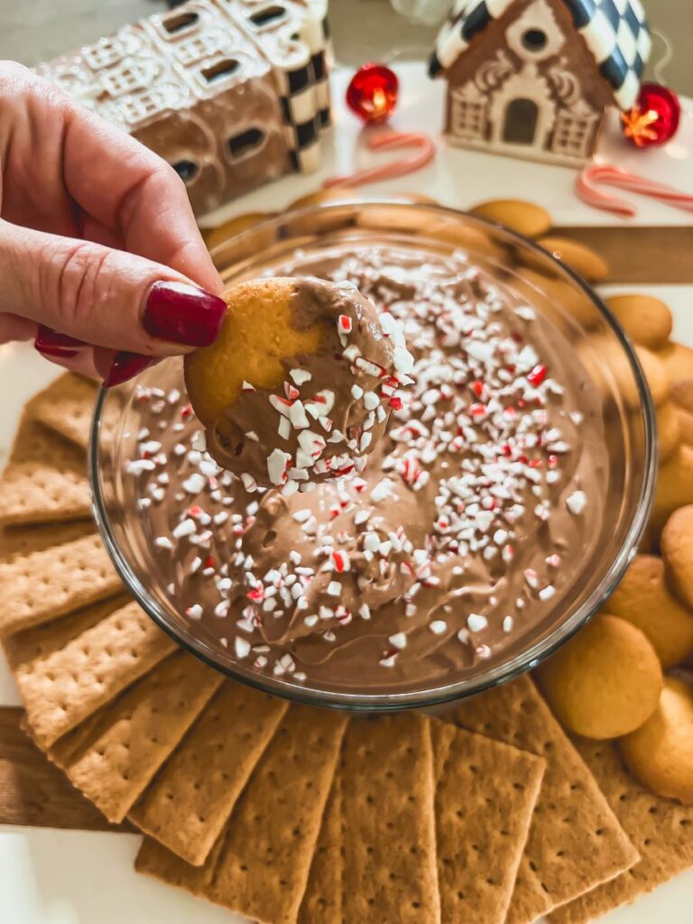 Peppermint Mocha Dip topped with crushed peppermint