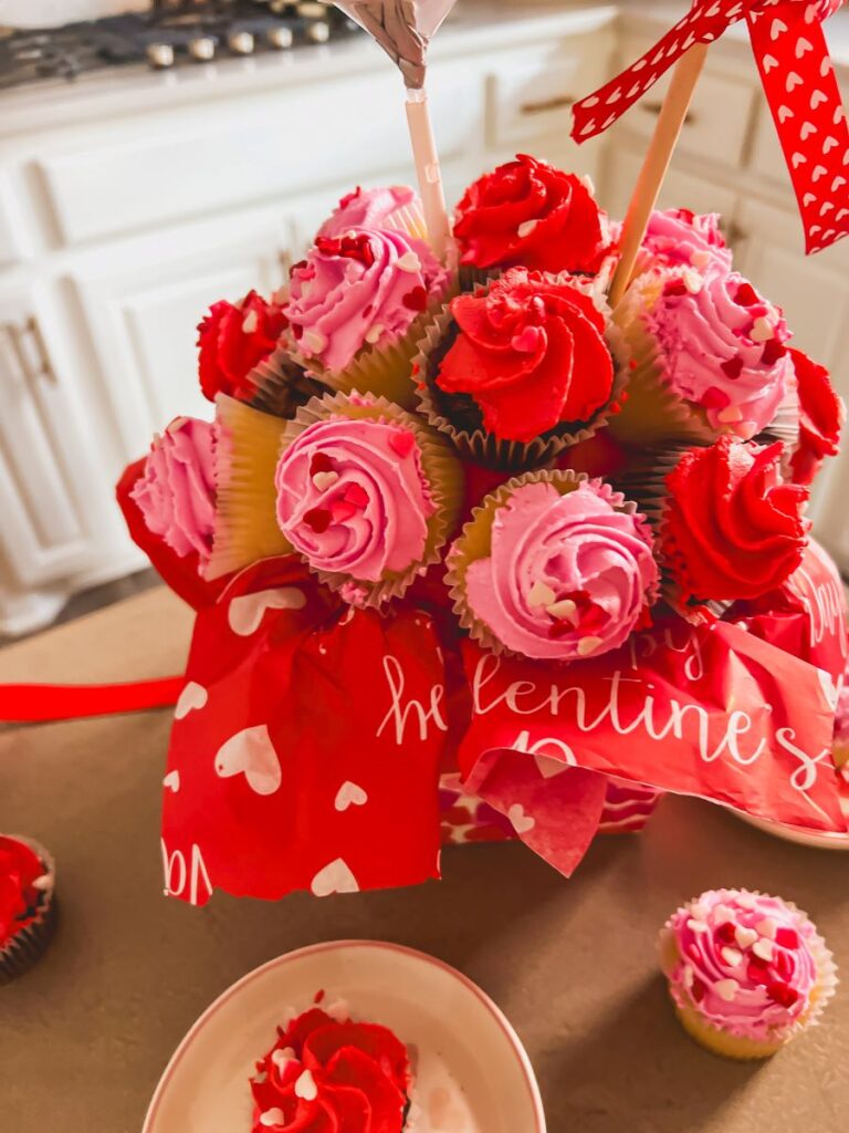 Cupcake Bouquet with pink and red cupcakes