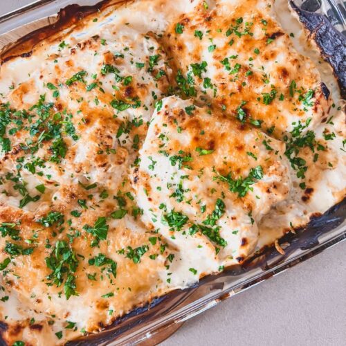 Chicken Caesar Bake sprinkled with parsley